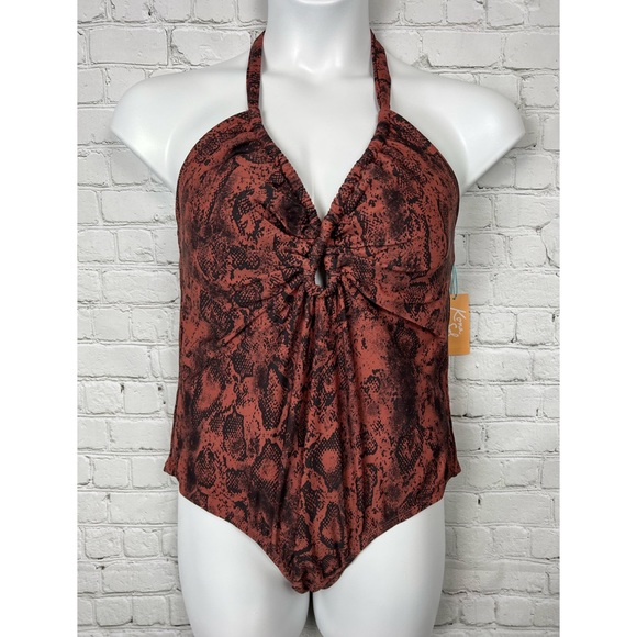 18W 22W 24W Kona Sol Snake Print One Piece Halter Swimsuit Plus Size - Picture 3 of 5